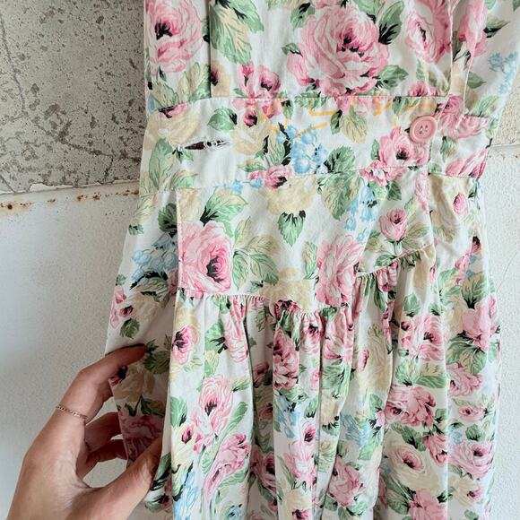 Vintage 1950s Pink Dress Floral Sleeveless Midi Collared V Neck A Line Cotton S - Picture 4 of 7